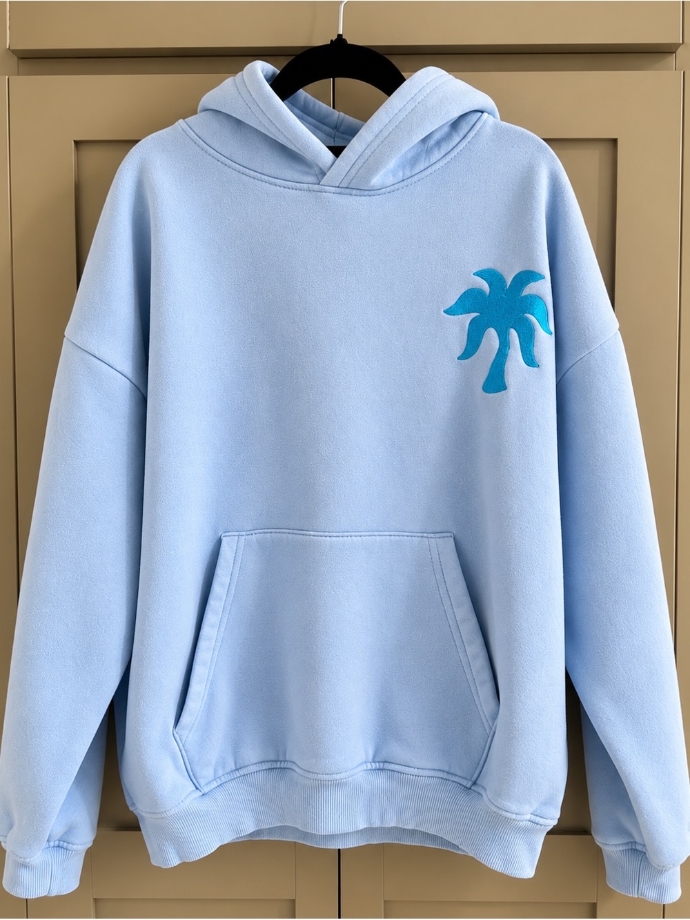 Pink Palm Puff Embroidered Hoodie Sweatshirt Size M